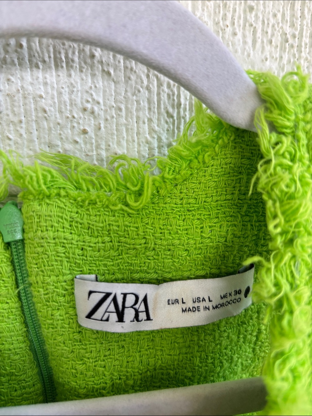 Zara Weaved Tweed Green Sleeveless Gold Double-Button Mini Dress sz L - Picture 6 of 8